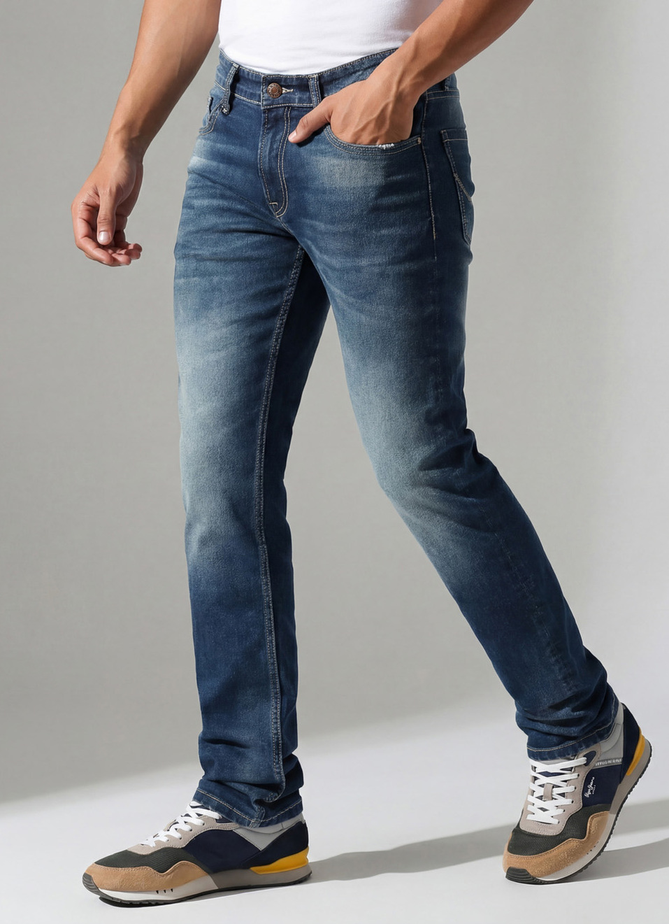 Men Blue Mid Rise Slim Fit Stretchable Jeans, , large image number 0