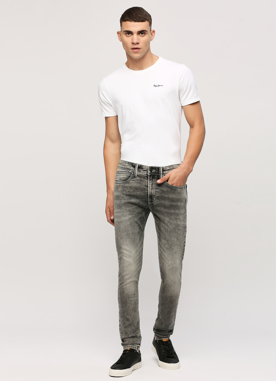 Men Grey Mid Rise Slim Fit Tapered Leg Stretchable Jeans, , large image number 3