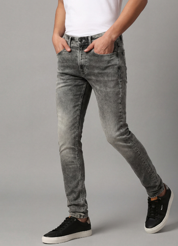 Men Grey Mid Rise Slim Fit Tapered Leg Stretchable Jeans