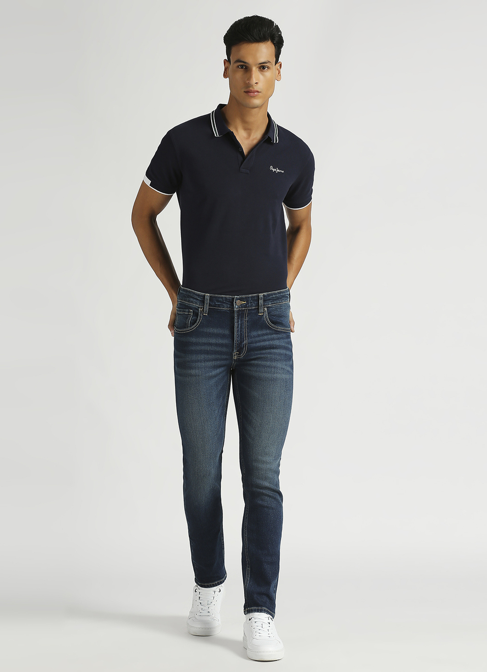 Vapour Dark Blue Low Rise Tapered Fit Jeans, , large image number 1
