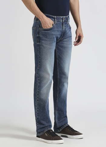 Holborne Blue Mid Rise Straight Fit Jeans