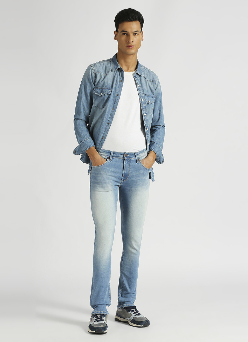 Vapour Light Blue Mid Rise Slim Fit Jeans, , large image number 1