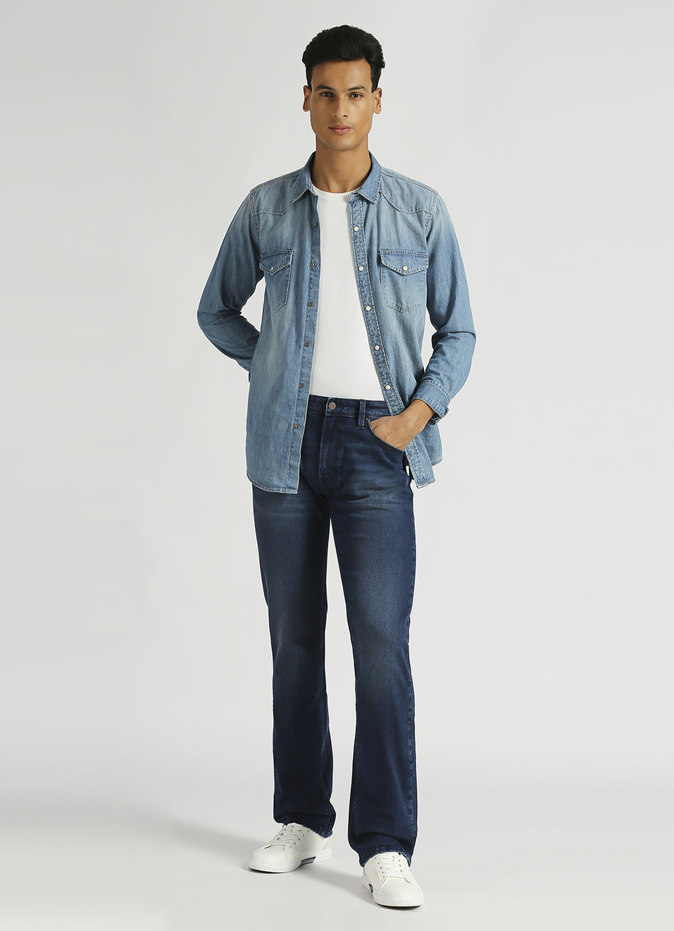 Holborne Dark Blue Mid Rise Straight Fit Jeans, , large image number 1
