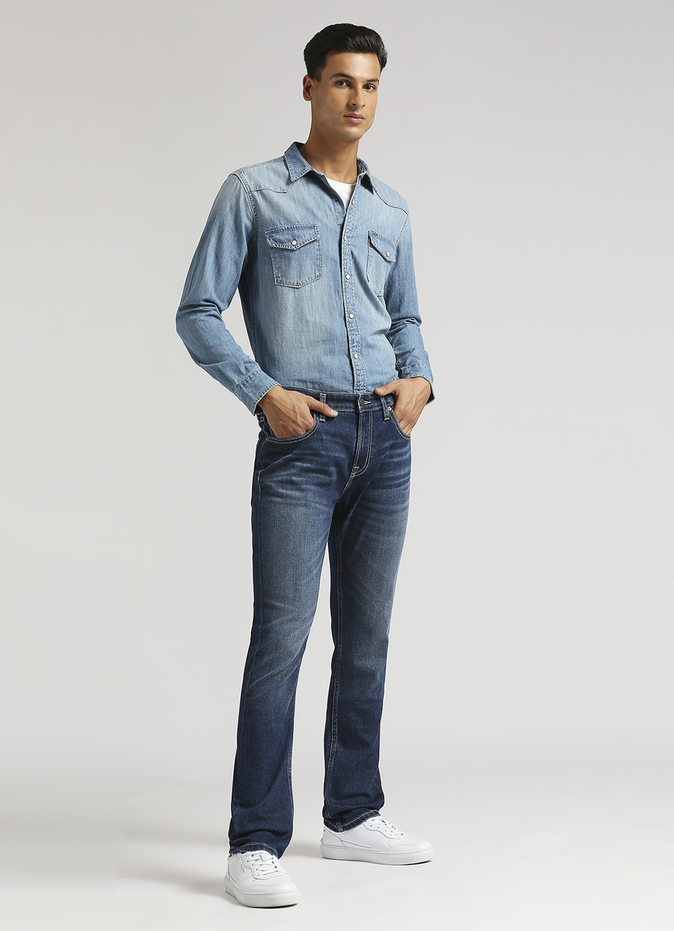 Vendie Dark Blue Mid Rise Straight Fit Jeans, , large image number 1