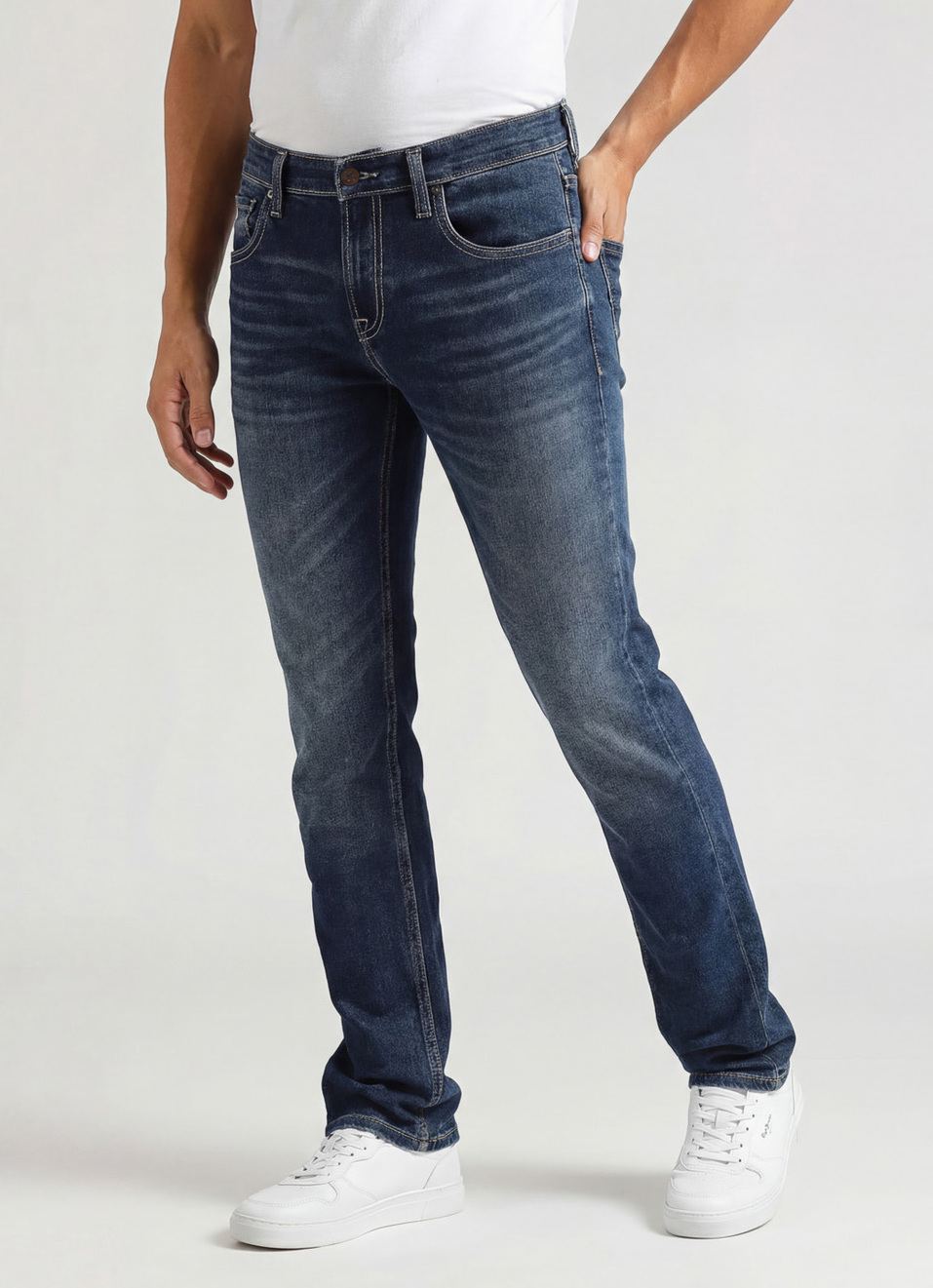 Vendie Dark Blue Mid Rise Straight Fit Jeans, , large image number 0