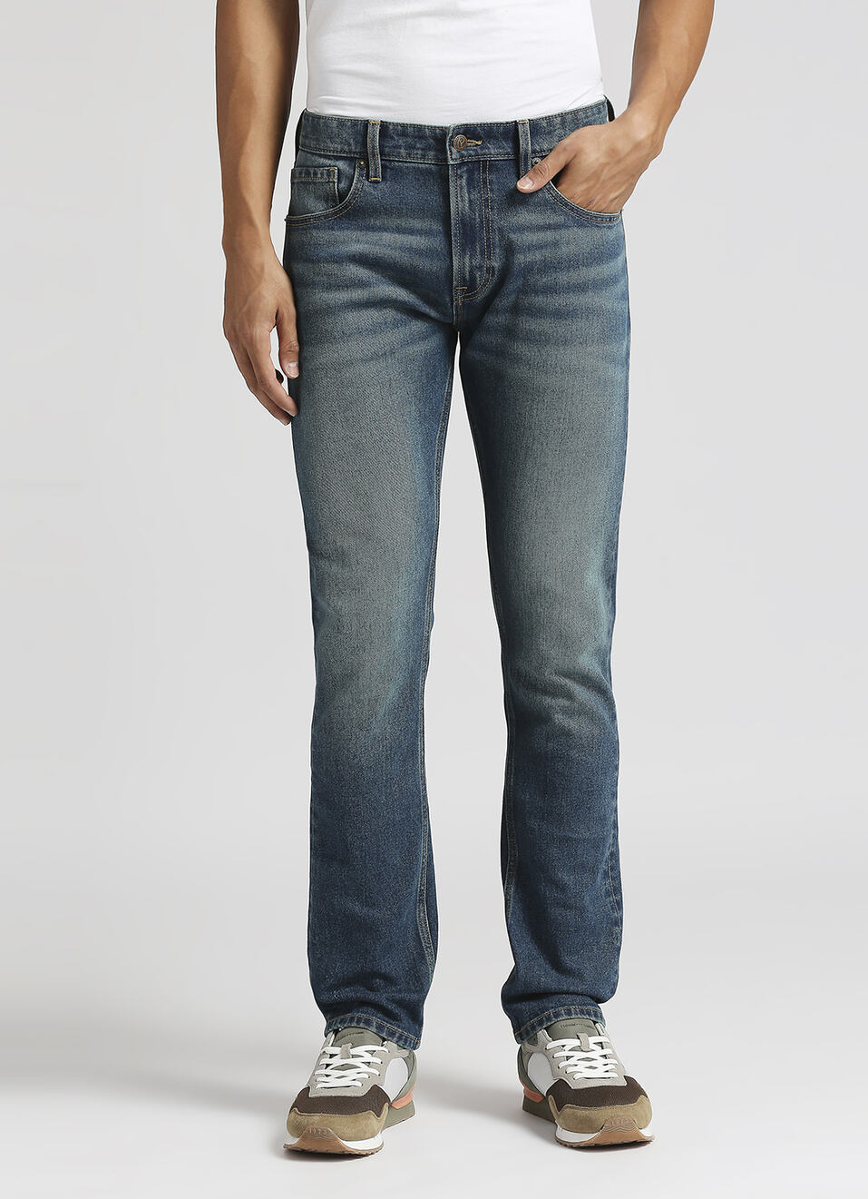 Vendie Green Tinted Mid Waist Straight Leg Jeans, , large image number 2