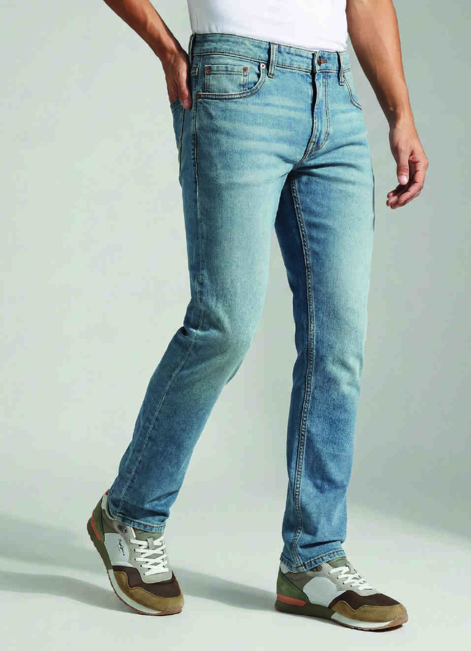 Vendie Green Tinted Mid Waist Straight Leg Jeans, , large image number 0