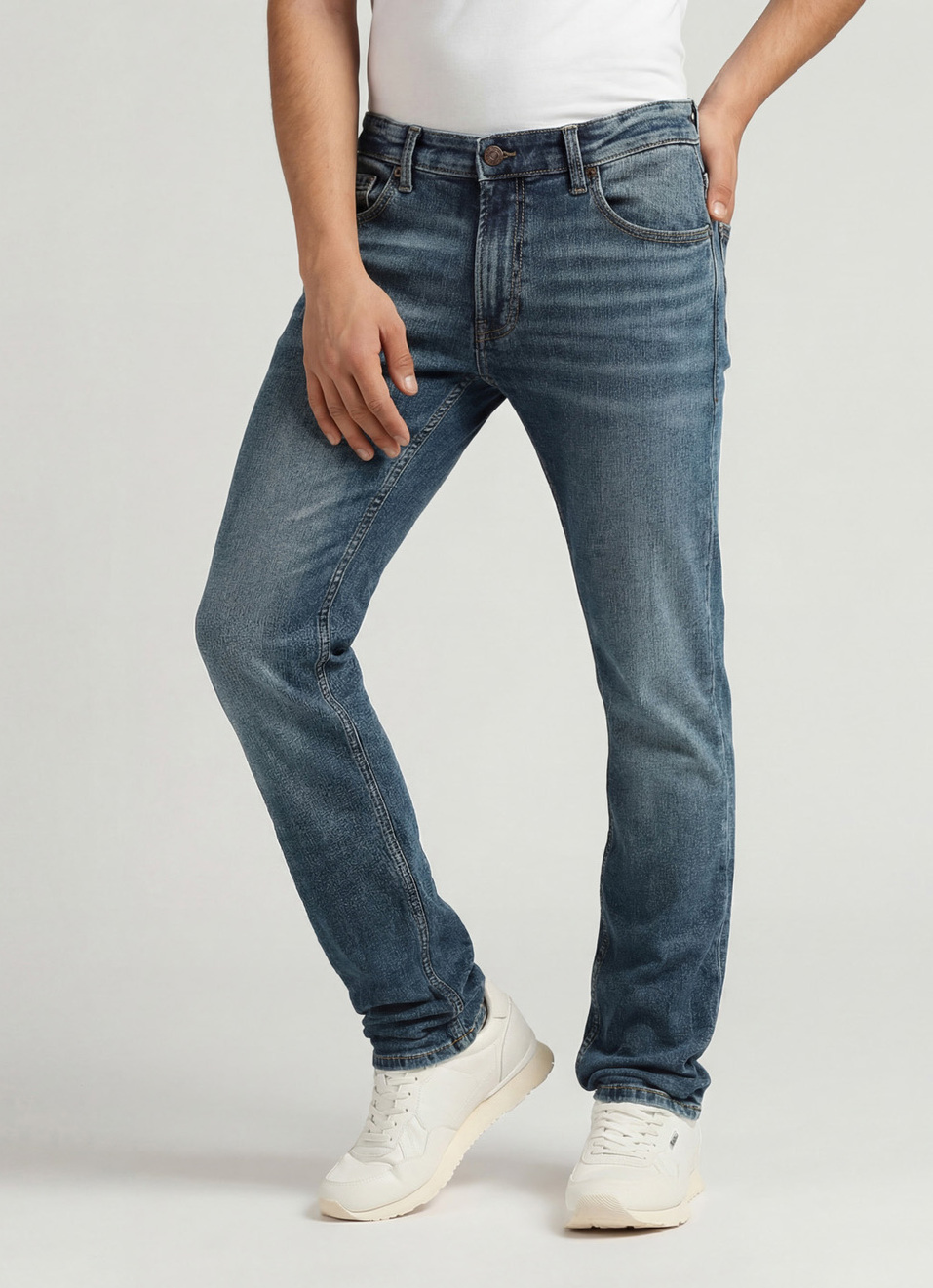 Vapour Blue Mid Rise Slim Fit Jeans, , large image number 0