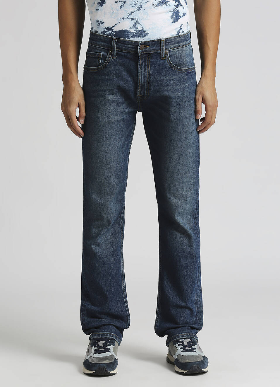 Holborne Blue Mid Rise Straight Fit Jeans, , large image number 2