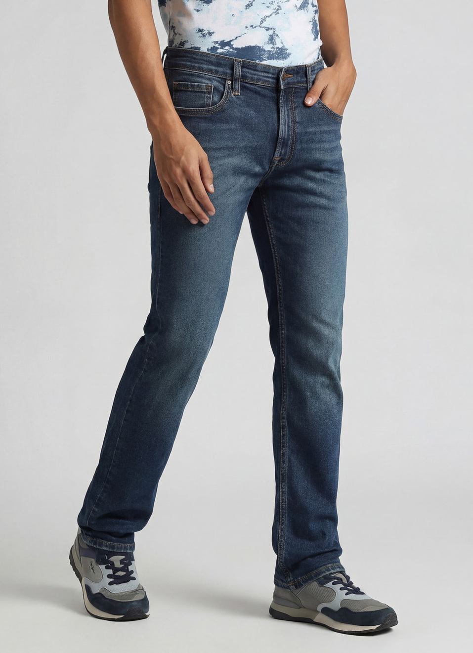 Holborne Blue Mid Rise Straight Fit Jeans, , large image number 0