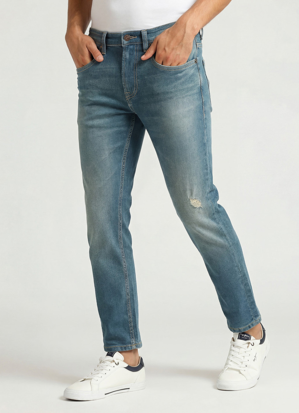 Chinox Distressed Blue Mid Rise Ankle Jeans, , large image number 0