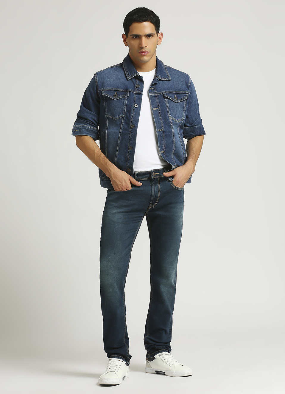 Vapour Dark Blue Mid Rise Slim Fit Jeans, , large image number 1