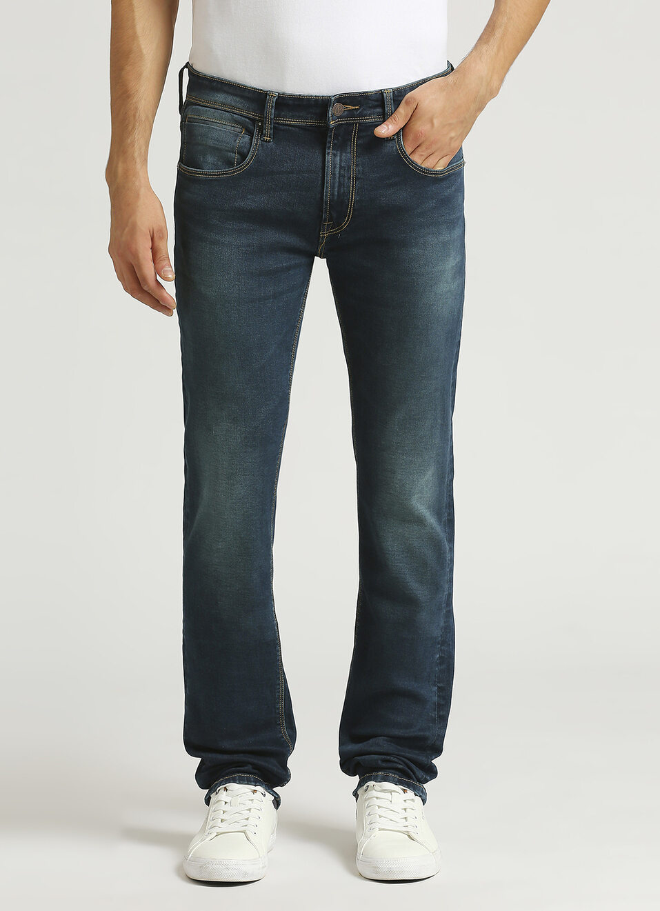 Vapour Dark Blue Mid Rise Slim Fit Jeans, , large image number 2