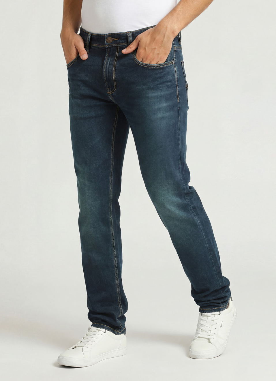 Vapour Dark Blue Mid Rise Slim Fit Jeans, , large image number 0