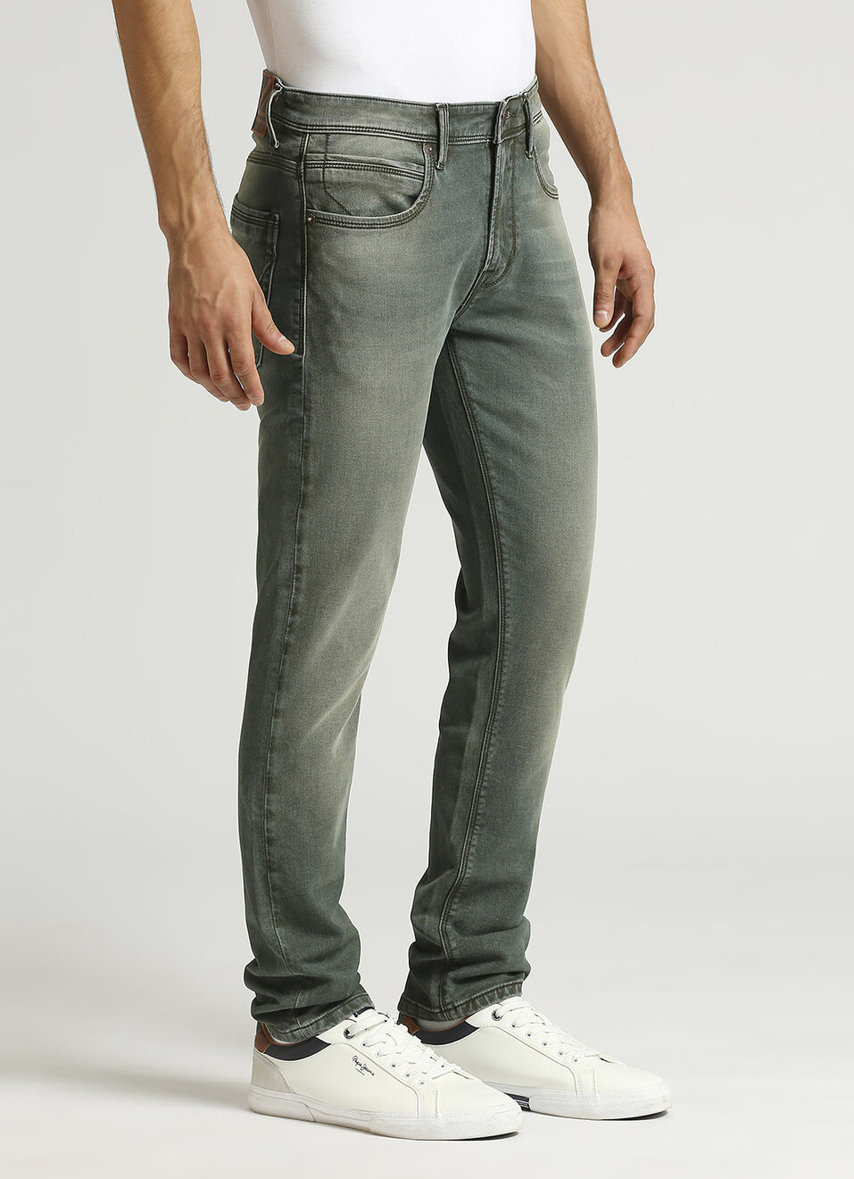 Vapour Green Tinted Low Rise Tapered Gymindigo Jeans, , large image number 6