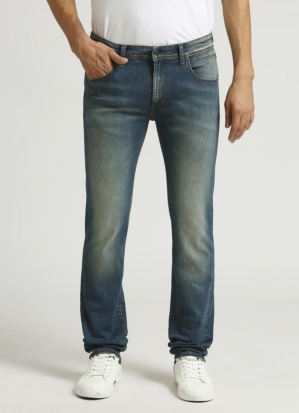 Vapour Dark Blue Mid Rise Slim Fit Powerflex Jeans, , large image number 2