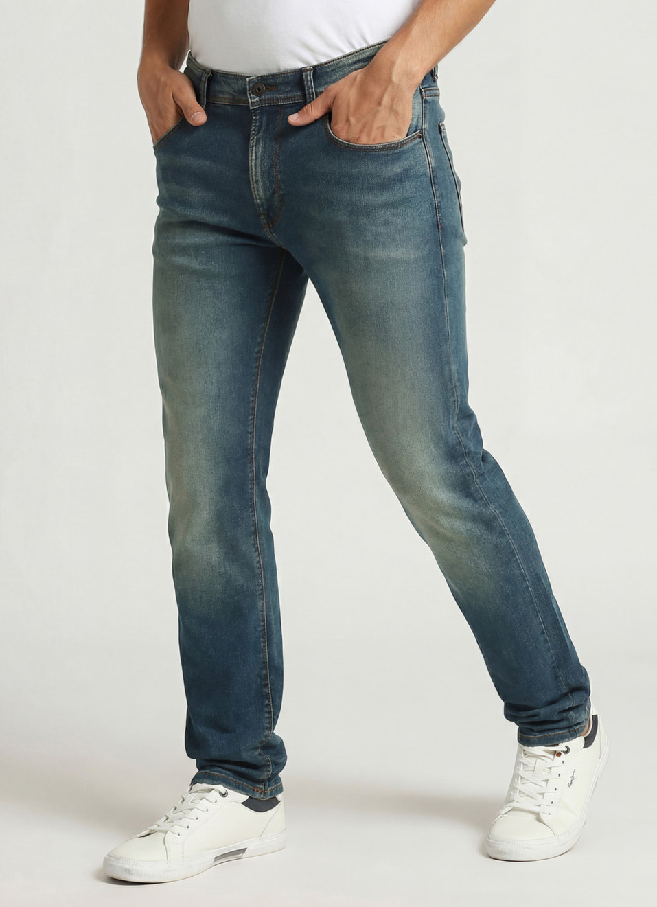Vapour Dark Blue Mid Rise Slim Fit Powerflex Jeans, , large image number 0