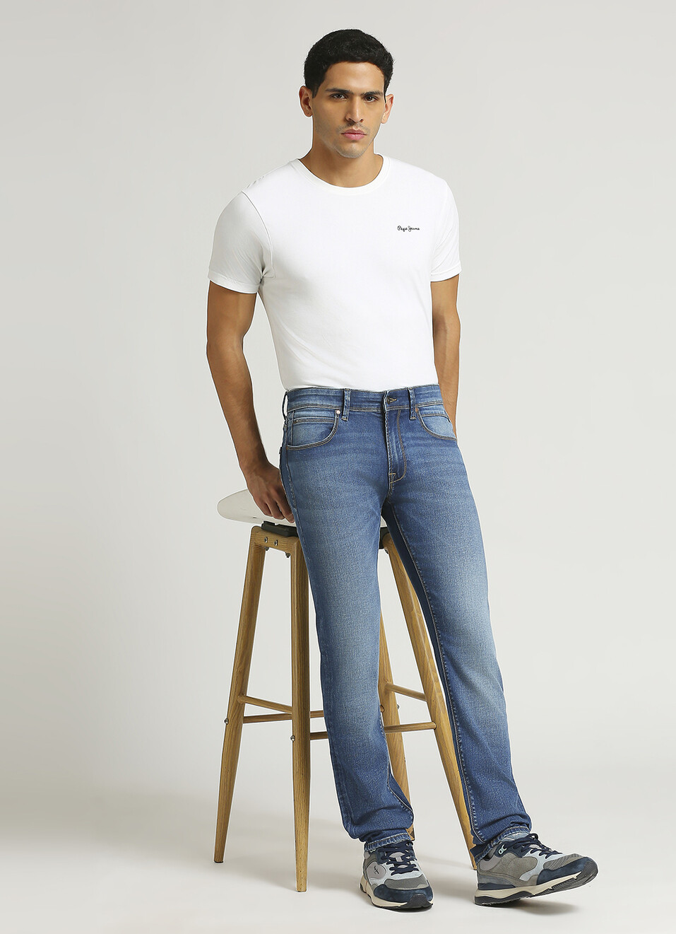 Vapour Blue Mid Rise Slim Fit Powerflex Jeans, , large image number 1