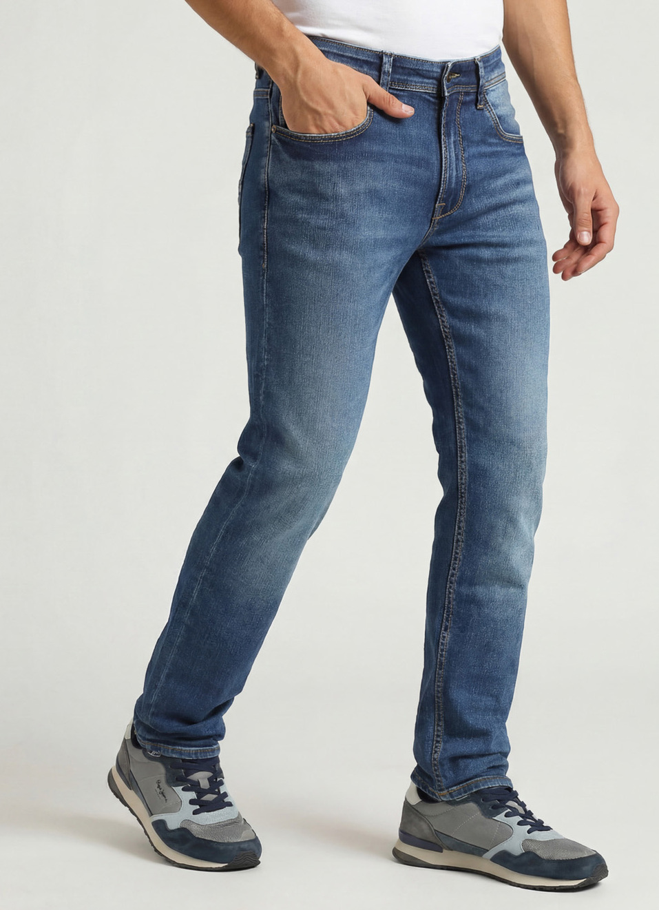 Vapour Blue Mid Rise Slim Fit Powerflex Jeans, , large image number 0