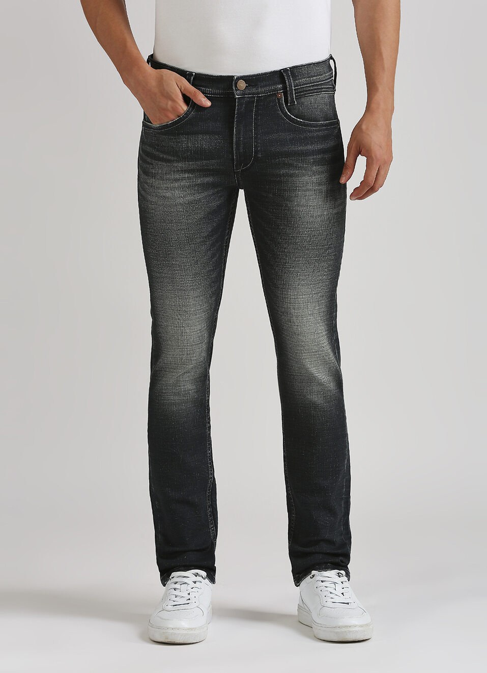 Vapour Dark Grey Mid Rise Slim Fit Jeans, , large image number 2