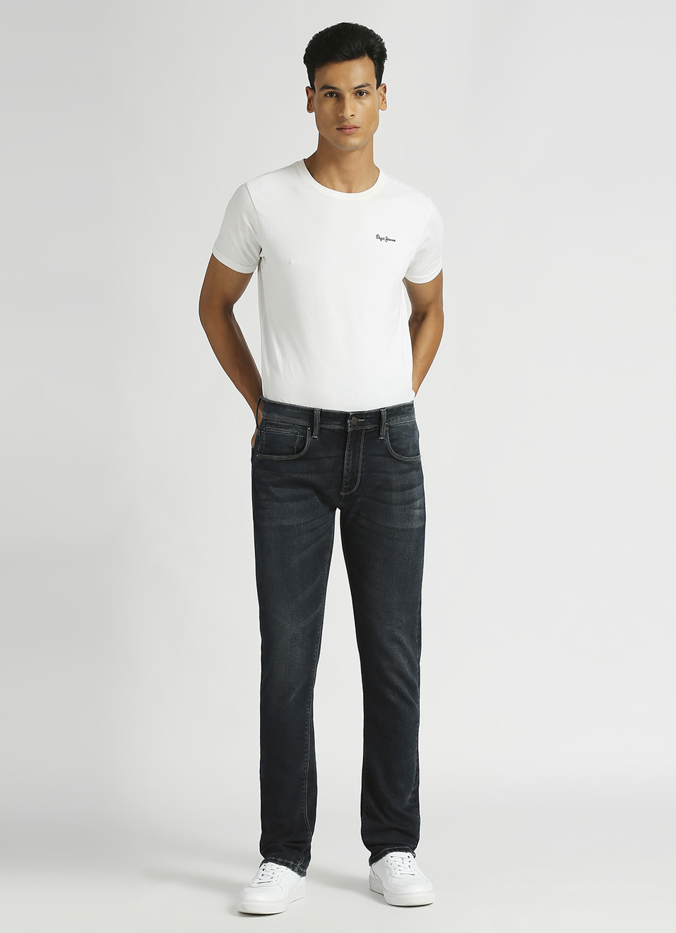 Vapour Dark Blue Mid Rise Slim Fit Jeans, , large image number 1