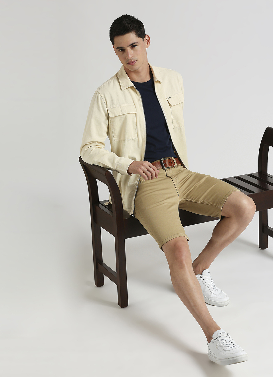 Chinox Beige Mid Rise Regular Fit Gymindigo Shorts, , large image number 7