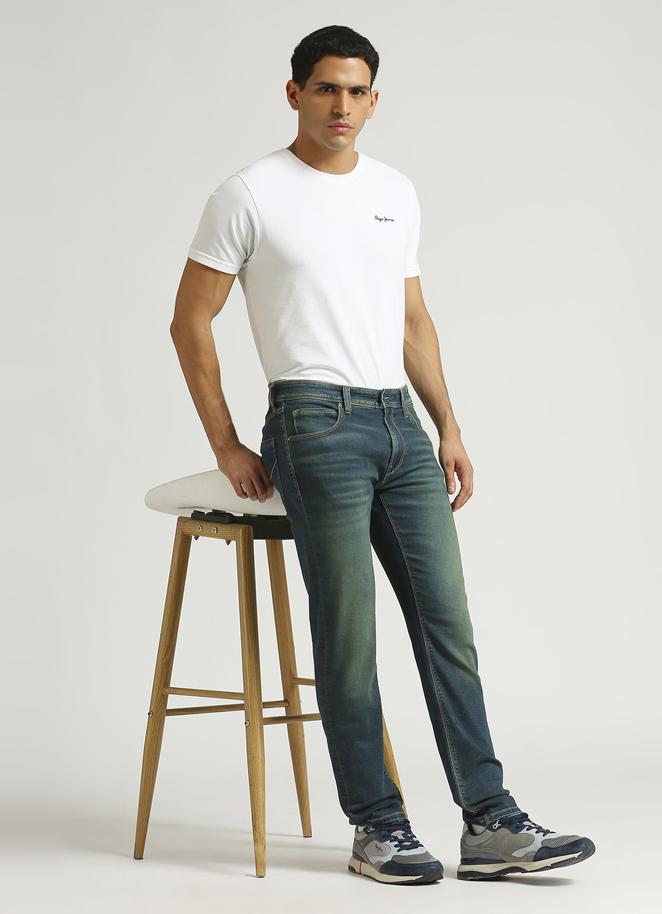 Vapour Dark Blue Low Rise Tapered Jeans, , large image number 1