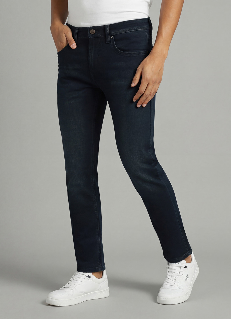 Chinox Dark Blue Mid Rise Skinny Fit Knitted Gymindigo Jeans, , large image number 0