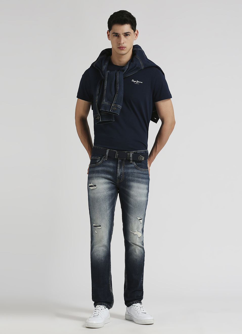 Vapour Dark Blue Low Rise Tapered Jeans, , large image number 1