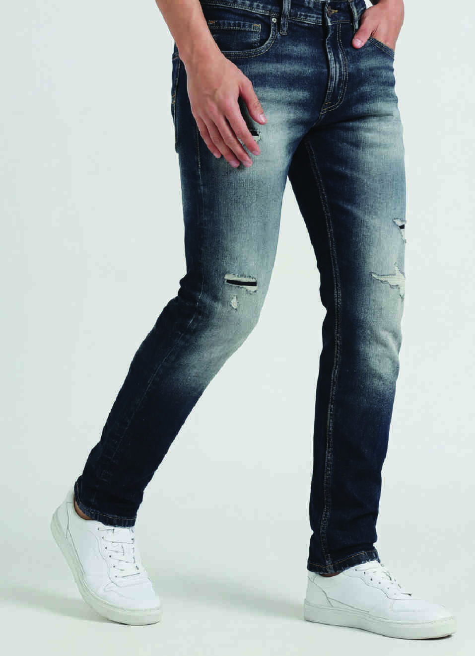 Vapour Dark Blue Low Rise Tapered Jeans, , large image number 0
