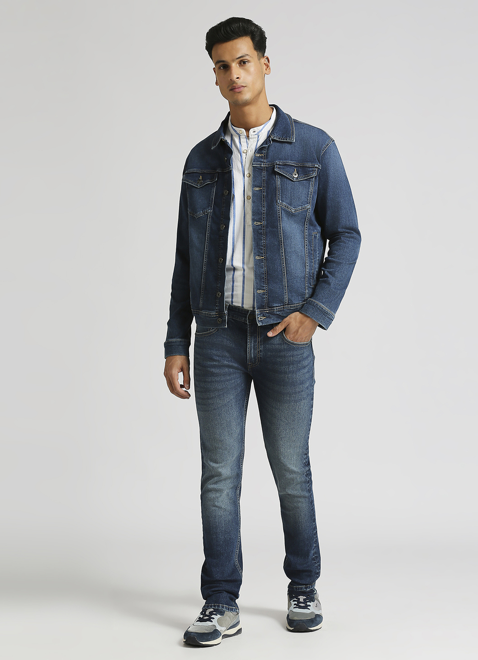 Vapour Dark Blue Mid Rise Slim Fit Jeans, , large image number 1