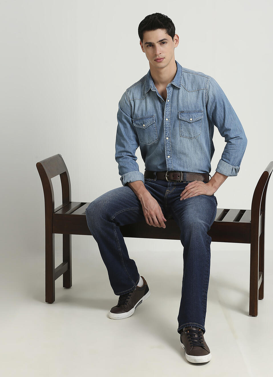 Holborne Dark Blue Mid Rise Straight Fit Jeans, , large image number 1