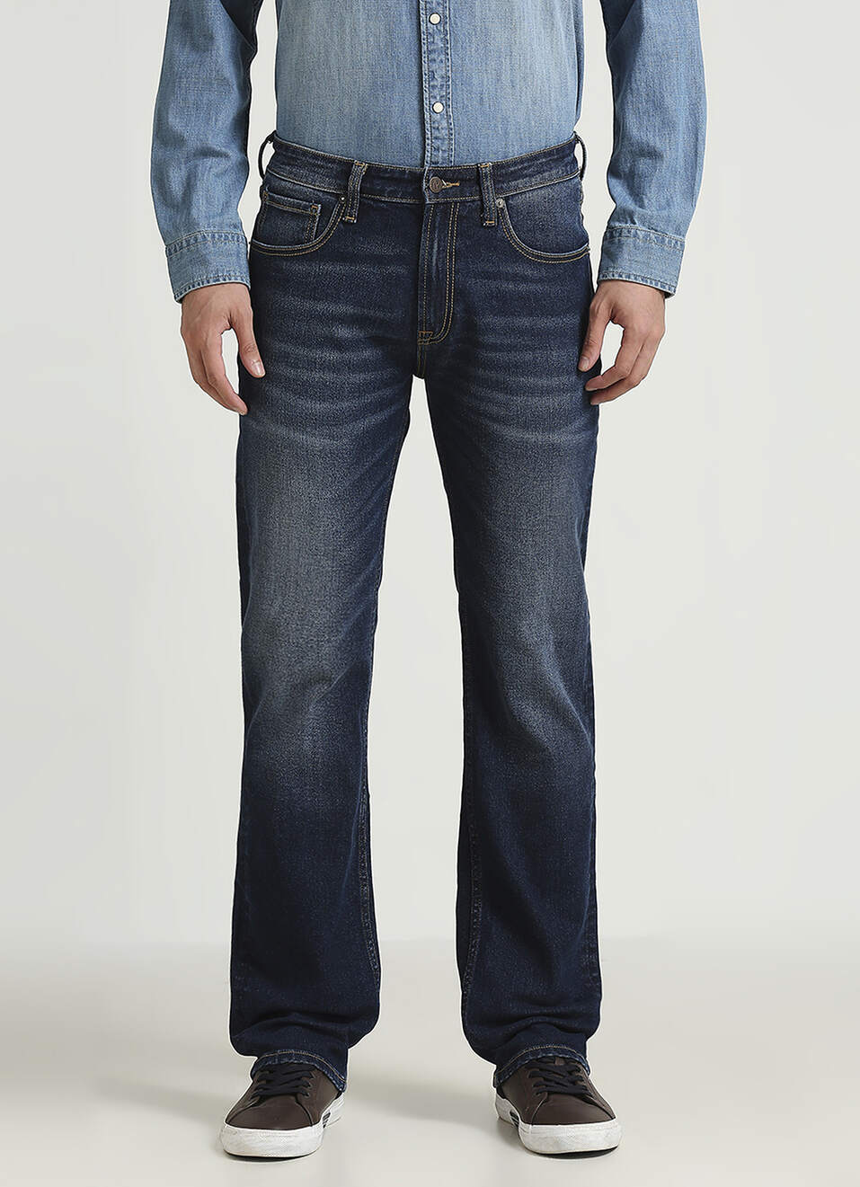 Holborne Dark Blue Mid Rise Straight Fit Jeans, , large image number 2