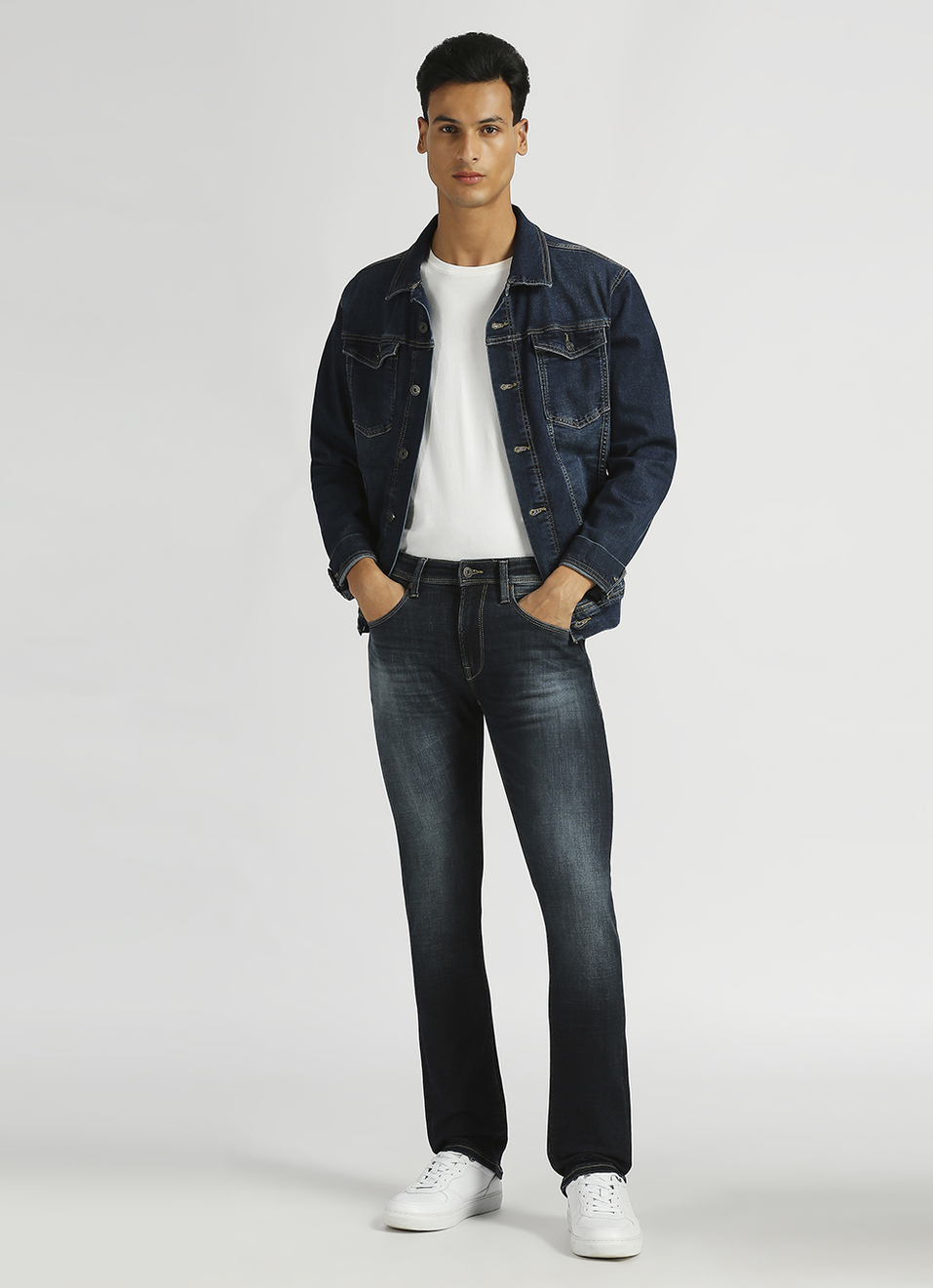 Vapour Dark Blue Mid Rise Slim Fit Powerflex Jeans, , large image number 1