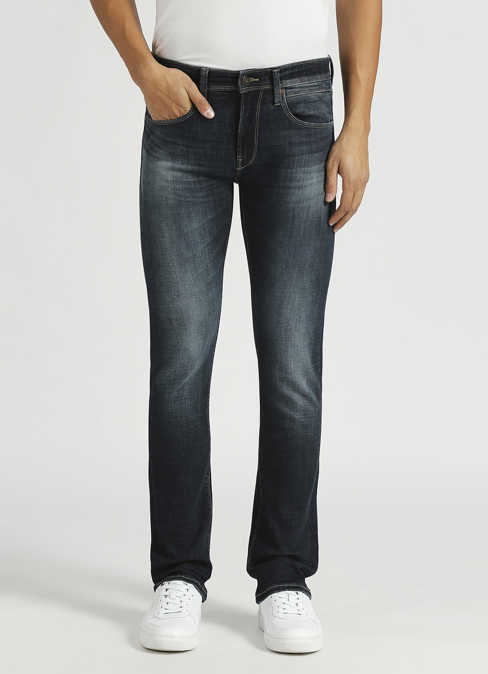 Vapour Dark Blue Mid Rise Slim Fit Powerflex Jeans, , large image number 2