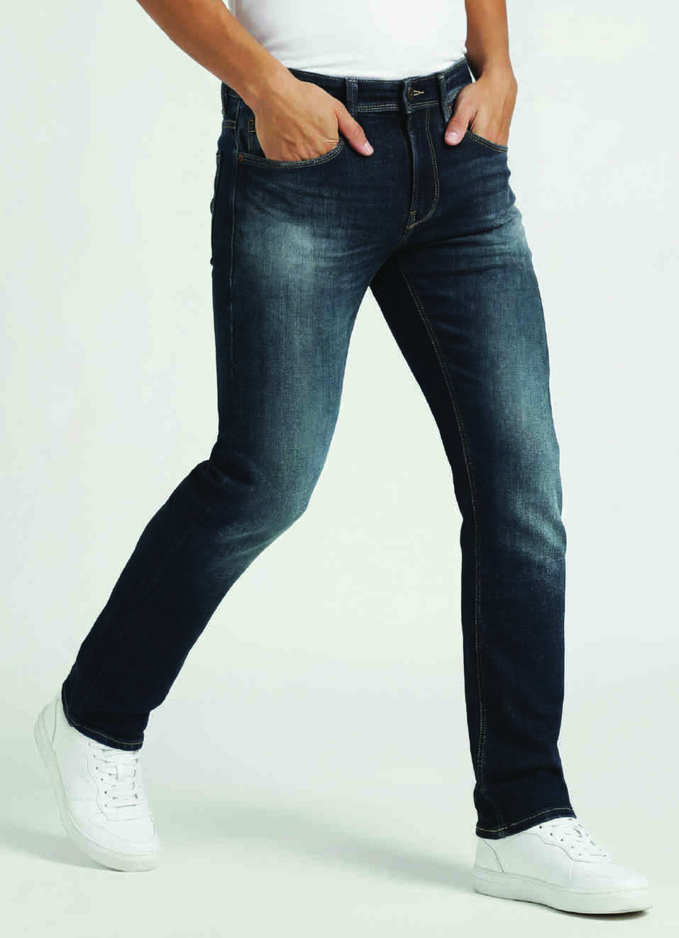 Vapour Dark Blue Mid Rise Slim Fit Powerflex Jeans, , large image number 0