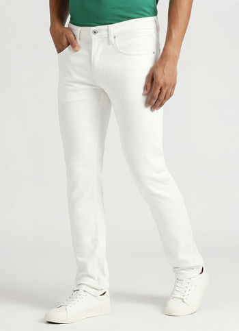Vapour White Mid Rise Slim Fit Powerflex Jeans