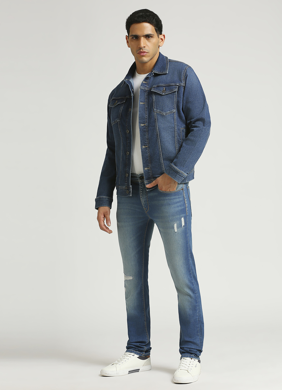 Vapour Tinted Light Blue Mid Rise Slim Fit Powerflex Jeans, , large image number 1
