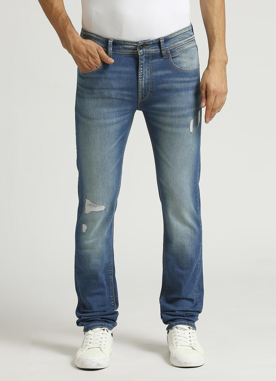 Vapour Tinted Light Blue Mid Rise Slim Fit Powerflex Jeans, , large image number 2