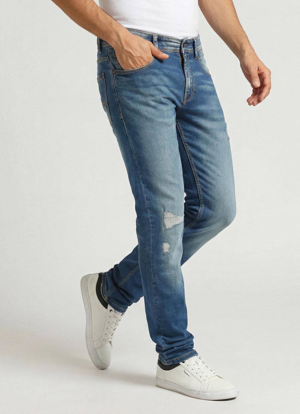 Vapour Tinted Light Blue Mid Rise Slim Fit Powerflex Jeans, , large image number 0