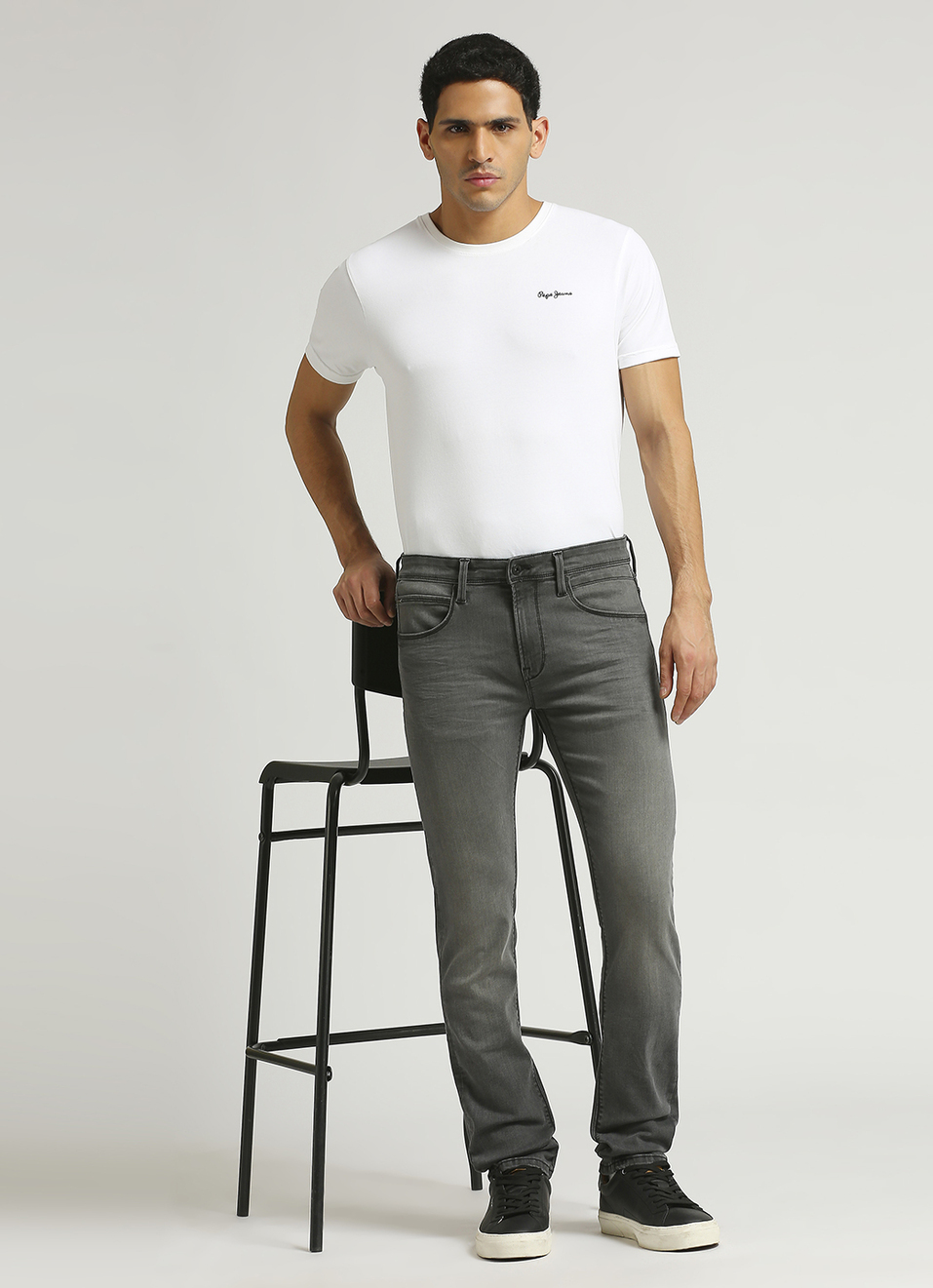 Vapour Grey Mid Rise Slim Fit Powerflex Jeans, , large image number 1