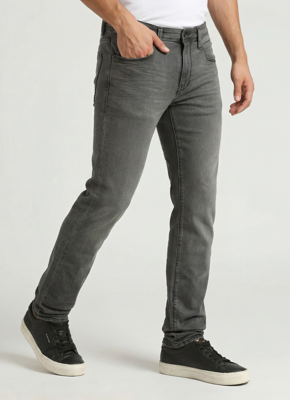 Vapour Grey Mid Rise Slim Fit Powerflex Jeans, , large image number 0