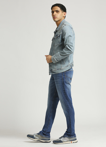 Cash Tinted Blue Mid Rise Straight Fit Powerflex Jeans