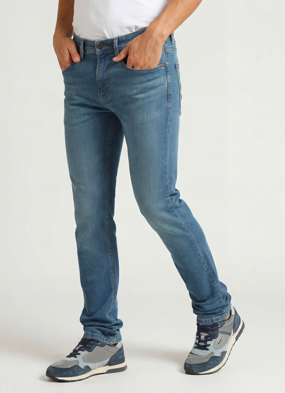 Vapour Mid Rise Slim Fit Green Tinted Poweflex Jeans, , large image number 0