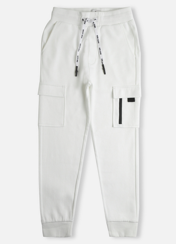 Boys Off White Interlock Knit Joggers