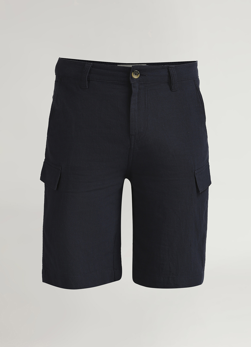 Navy Back Welt Pockets Linen Cargo Shorts, , large image number 6