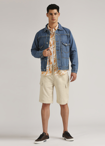 Off White Back Welt Pockets Linen Cargo Shorts