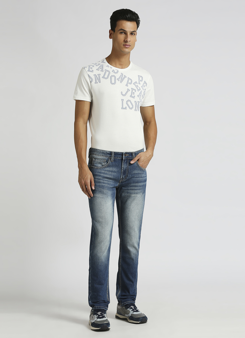 Vapour Blue Low Rise Tapered Jeans, , large image number 1