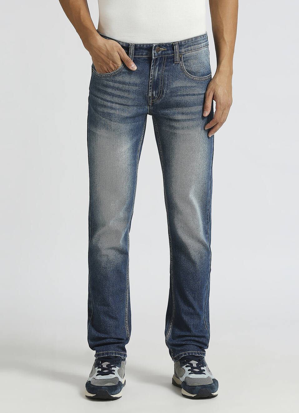 Vapour Blue Low Rise Tapered Jeans, , large image number 2