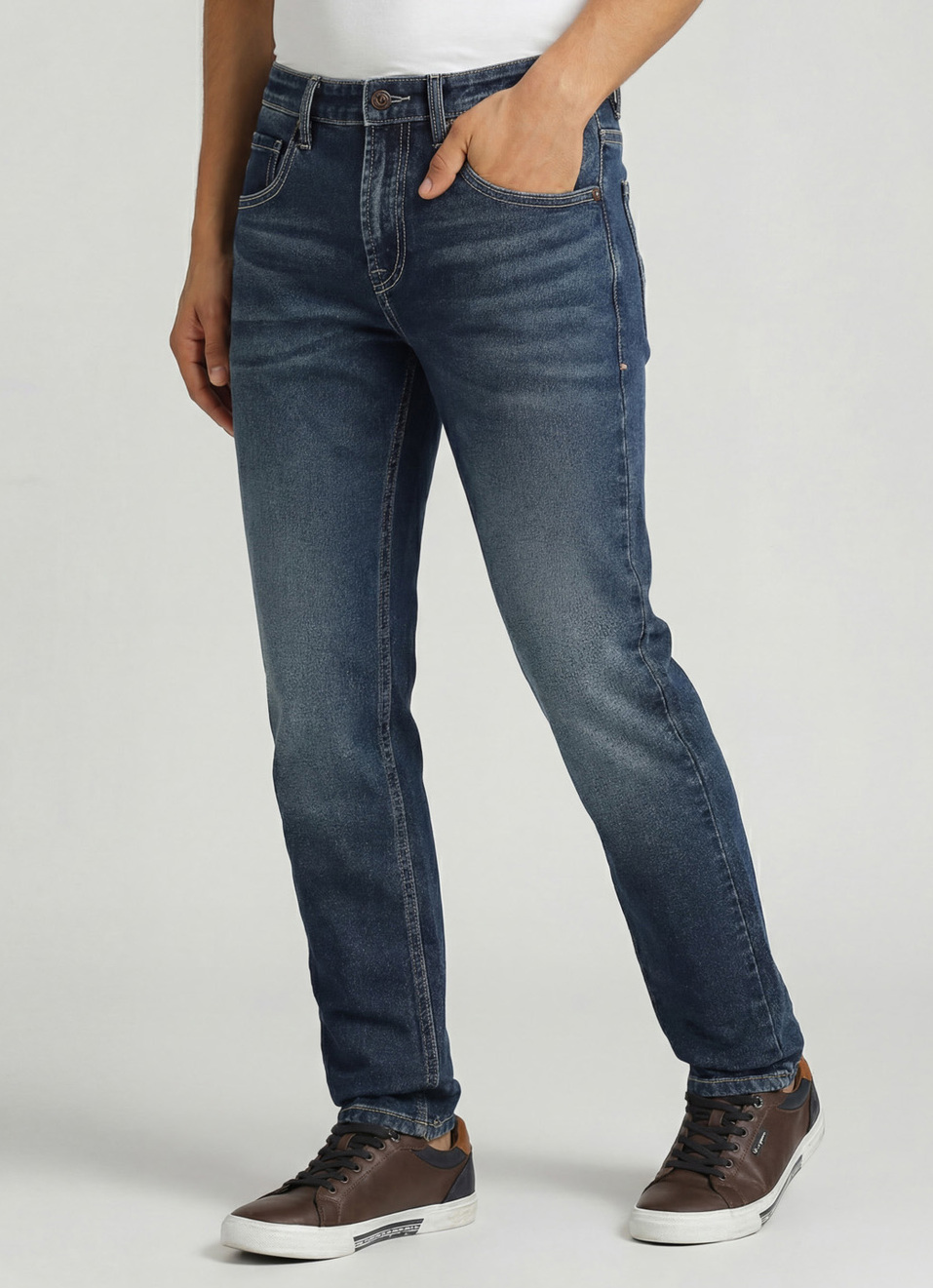 Vapour Dark Blue Low Rise Tapered Jeans, , large image number 0